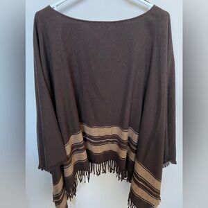 Zara Basic Brown pullover fringe poncho size med
